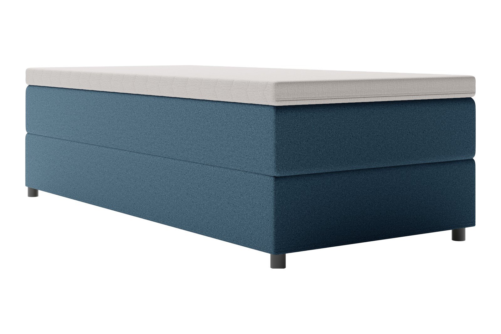 Premium 10 oppbevaringsseng 90x200 cm Magasinseng med oppbevaring, åpnes fra siden. I tekstil terranova 21 blå, med fast fasthetsgrad og premium 10 overmadrass,sorte ben. Sengegavl selges separat.