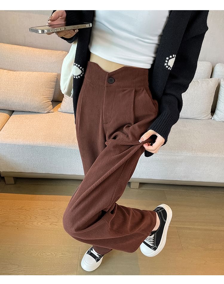 Dragan Pulse - Corduroy hoge taille effen wijde broek