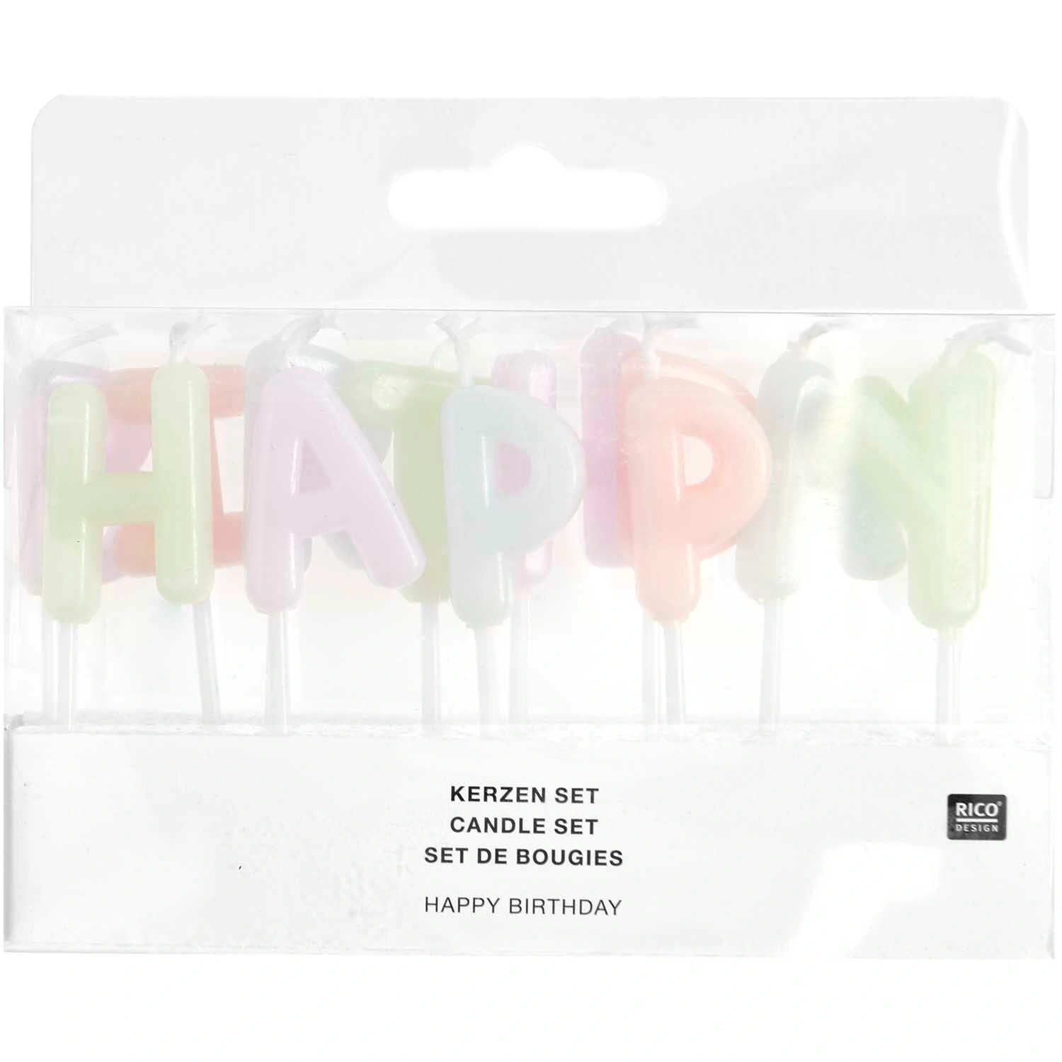 Kerzen HAPPY BIRTHDAY 13-teilig in pastell