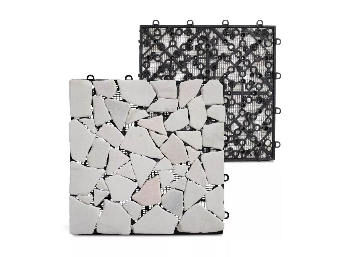 Lot de 16 dalles clipsables en galet de marbre blanc