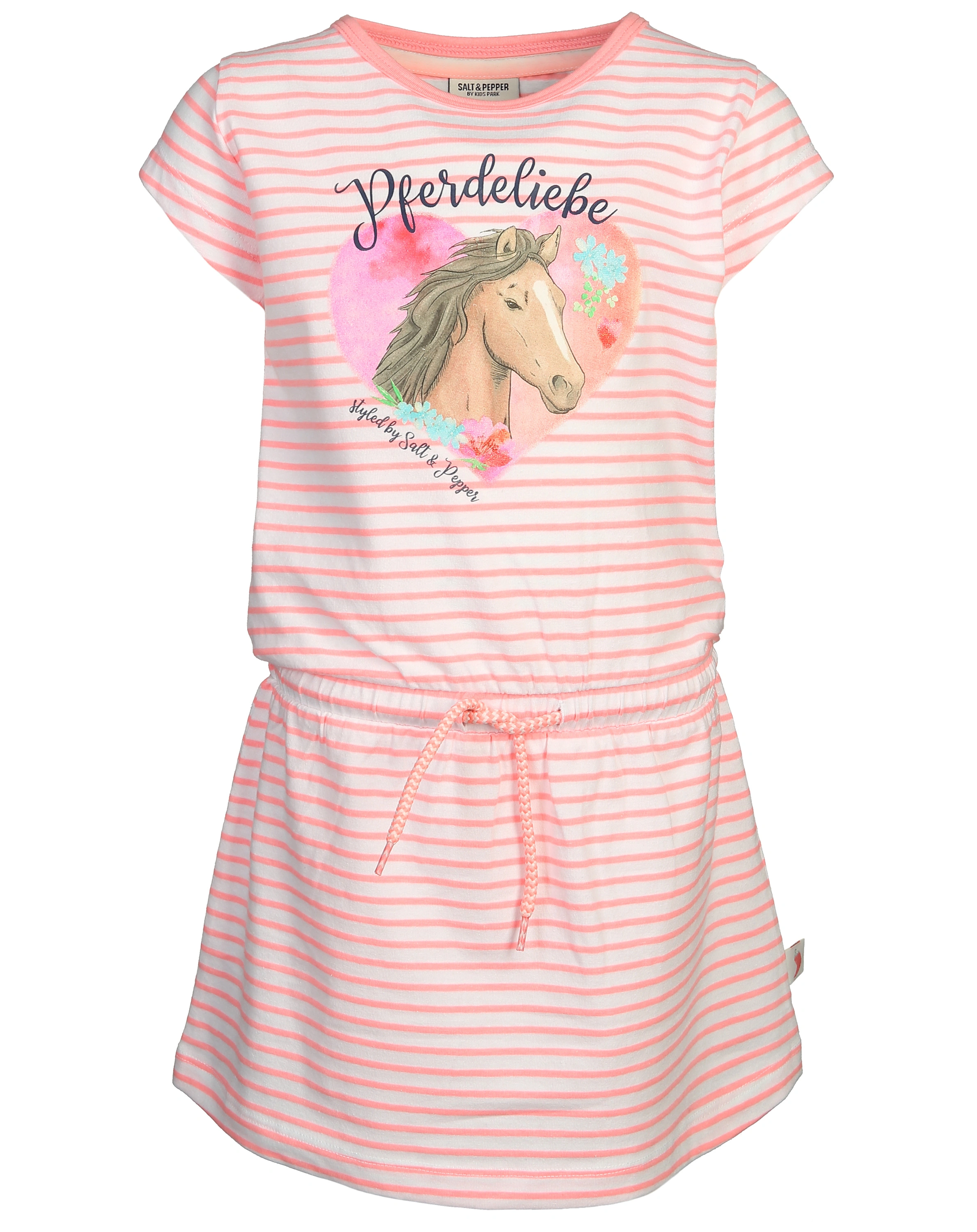 Kurzarm-Kleid PFERDELIEBE gestreift in neon melon