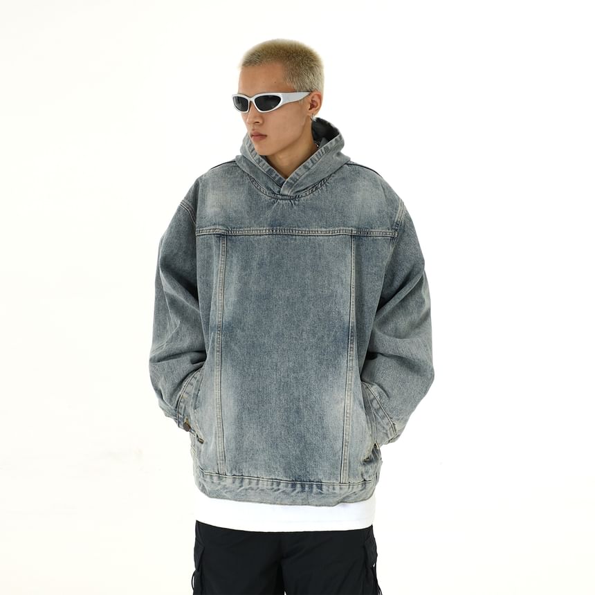 Meiksip - Denim hoodie met lange mouwen