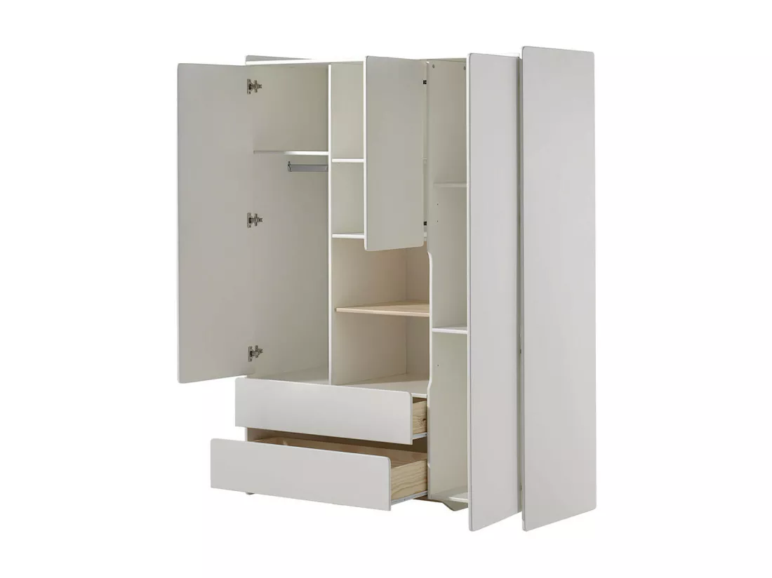 BODHI WHITE - Armoire 3 Portes 2 Tiroirs Blanche et Bois