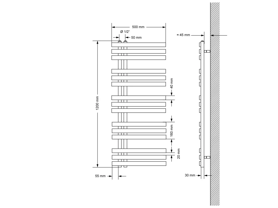 ECD Germany radiateur de salle de bain raccordement central 400x800 mm anthracite