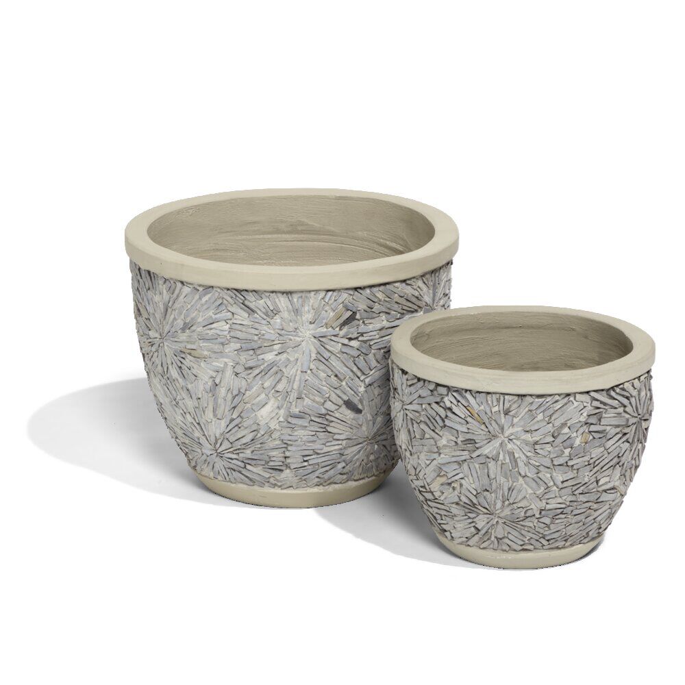 Pot ciment et pierre reconstituée x2 - Ø33xH27cm et 44xH35cm