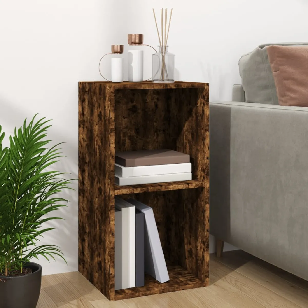 vidaxl Boîte de rangement vinyles - Chêne fumé