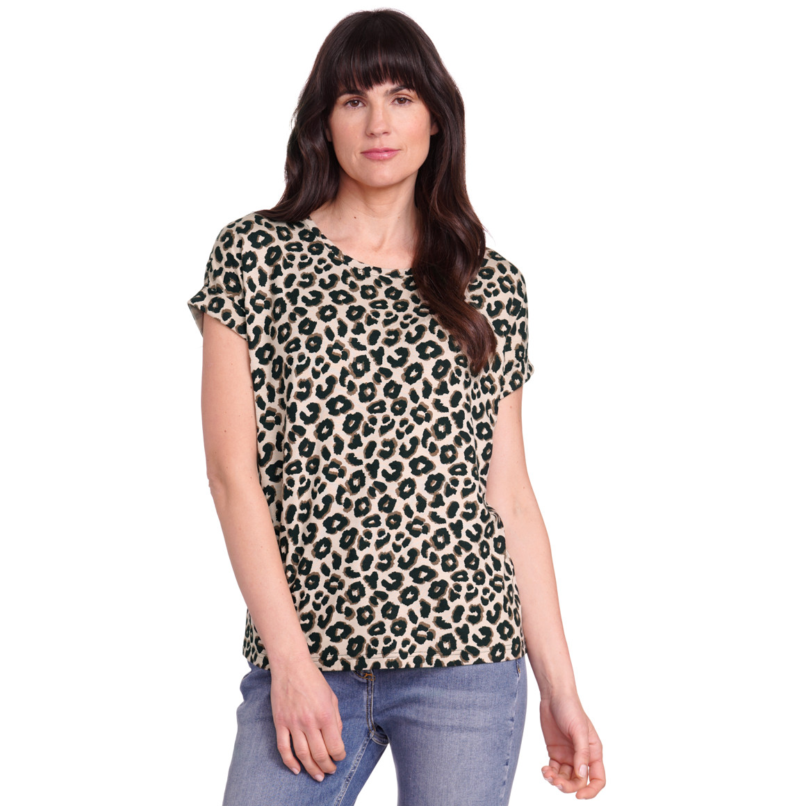 Gina Benotti Damen T-Shirt mit fixierten Turn-ups beige / schwarz