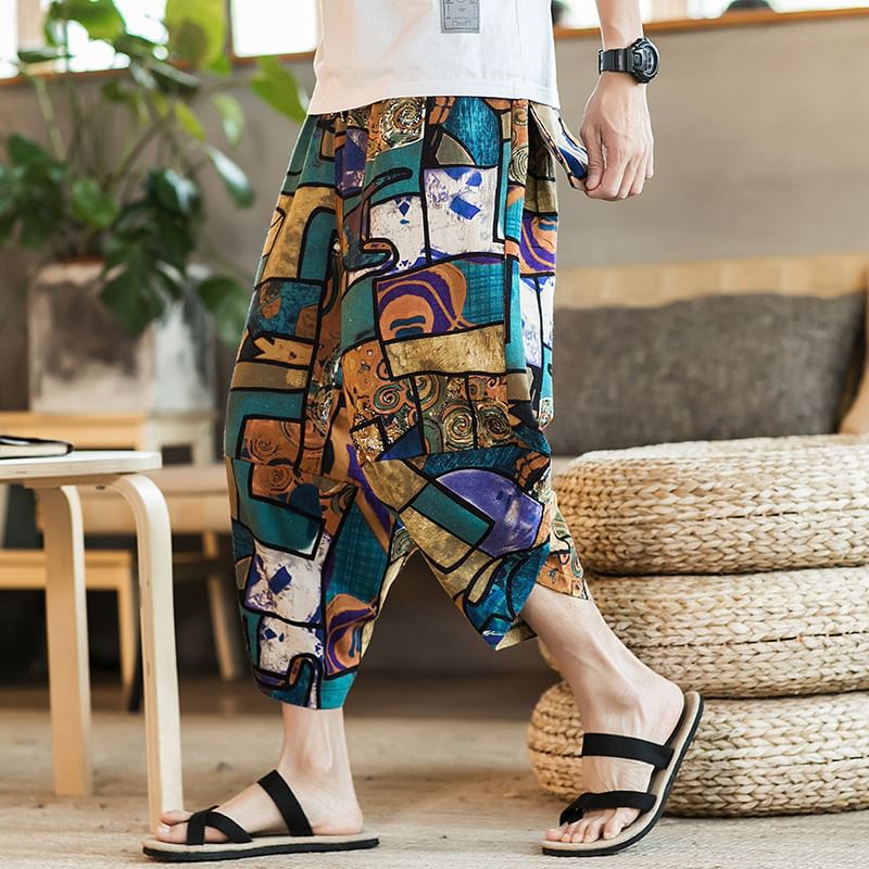 Blueforce - Cropped baggy broek met trekkoord en patroonprint