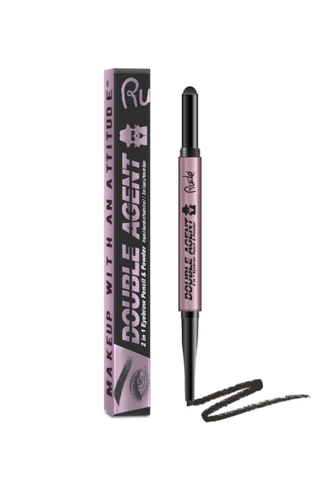 Rude Cosmetics Double Agent 2 in 1 eyebrow pencil powder black brown
