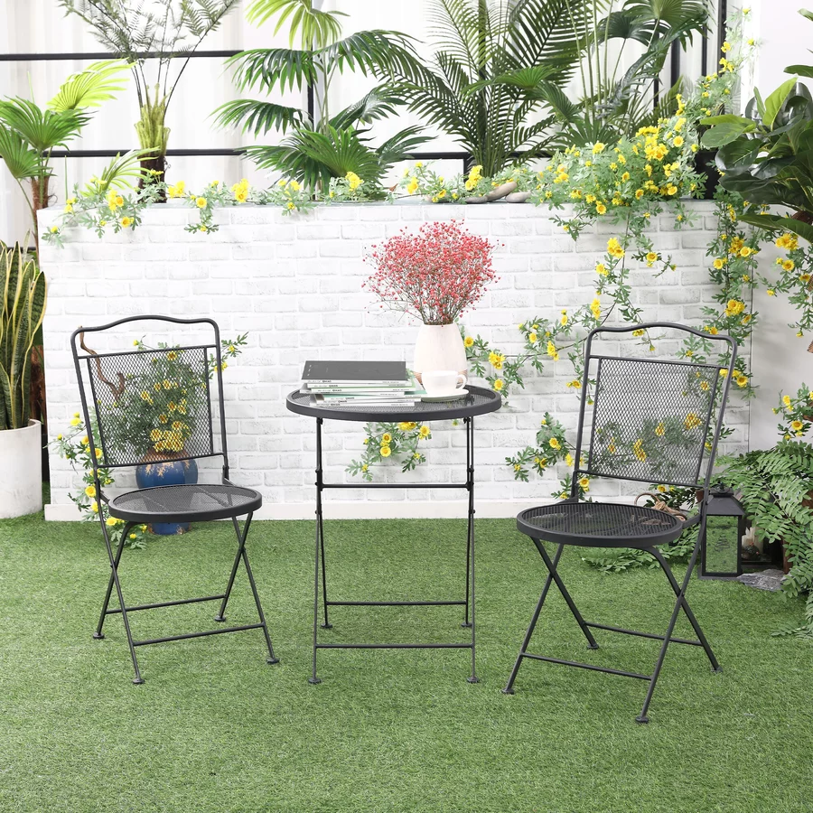Outsunny Gartenmöbel-Set mit 2 Stühle schwarz