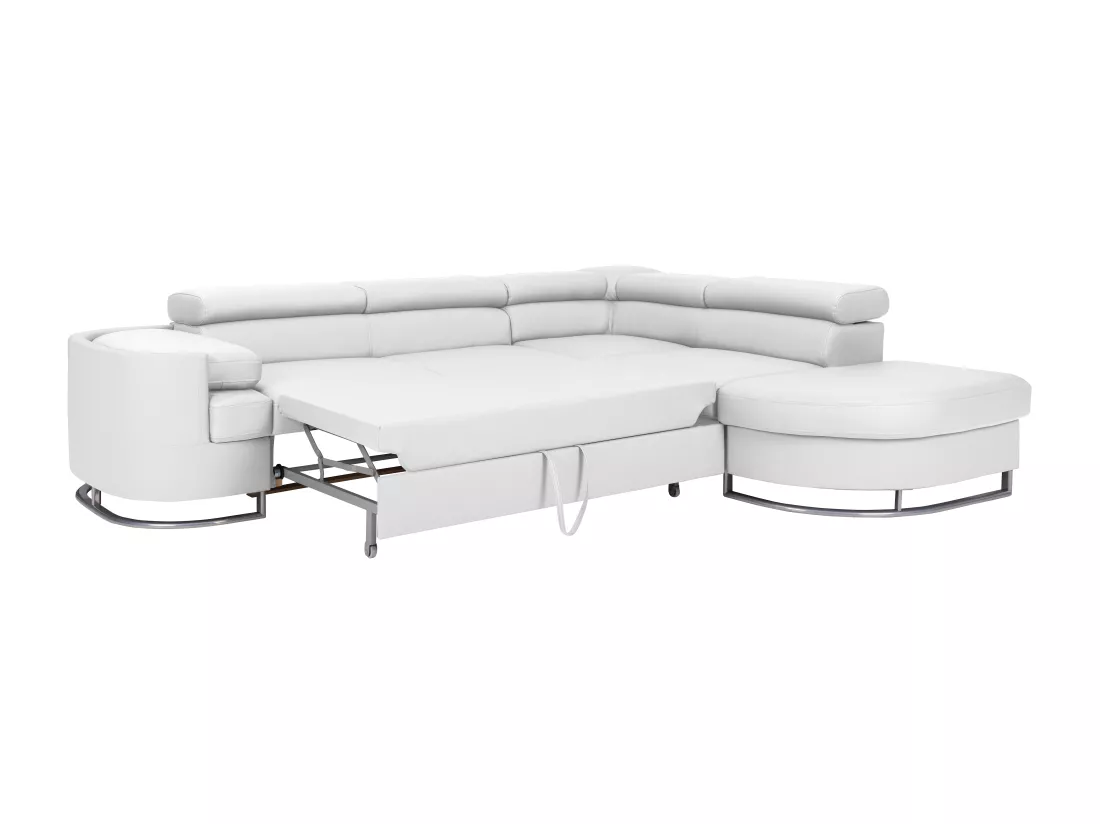 Canapé d'angle droit convertible en simili blanc MYSEN II