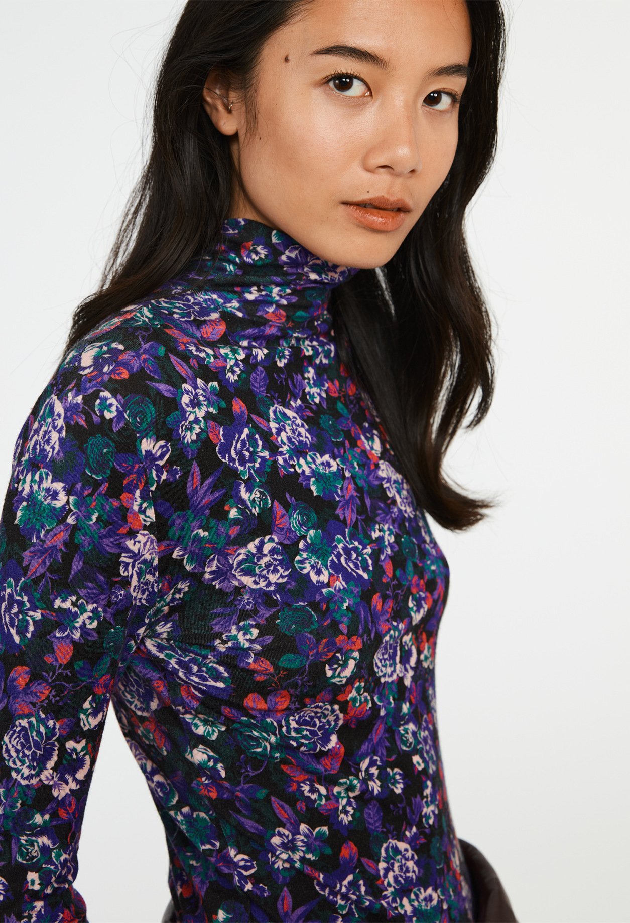 Pull col roule imprimes floral