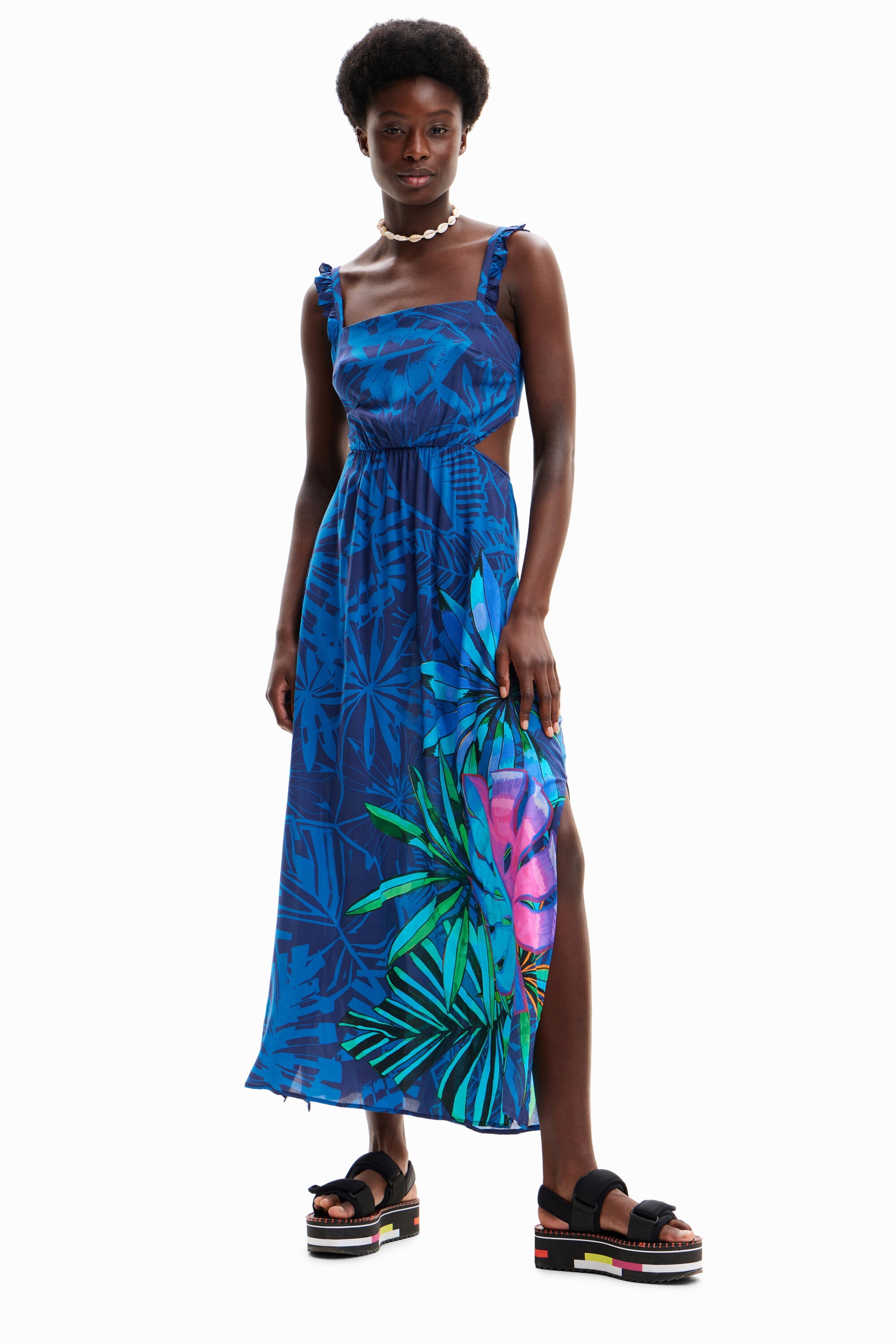 Robe midi volants tropicale