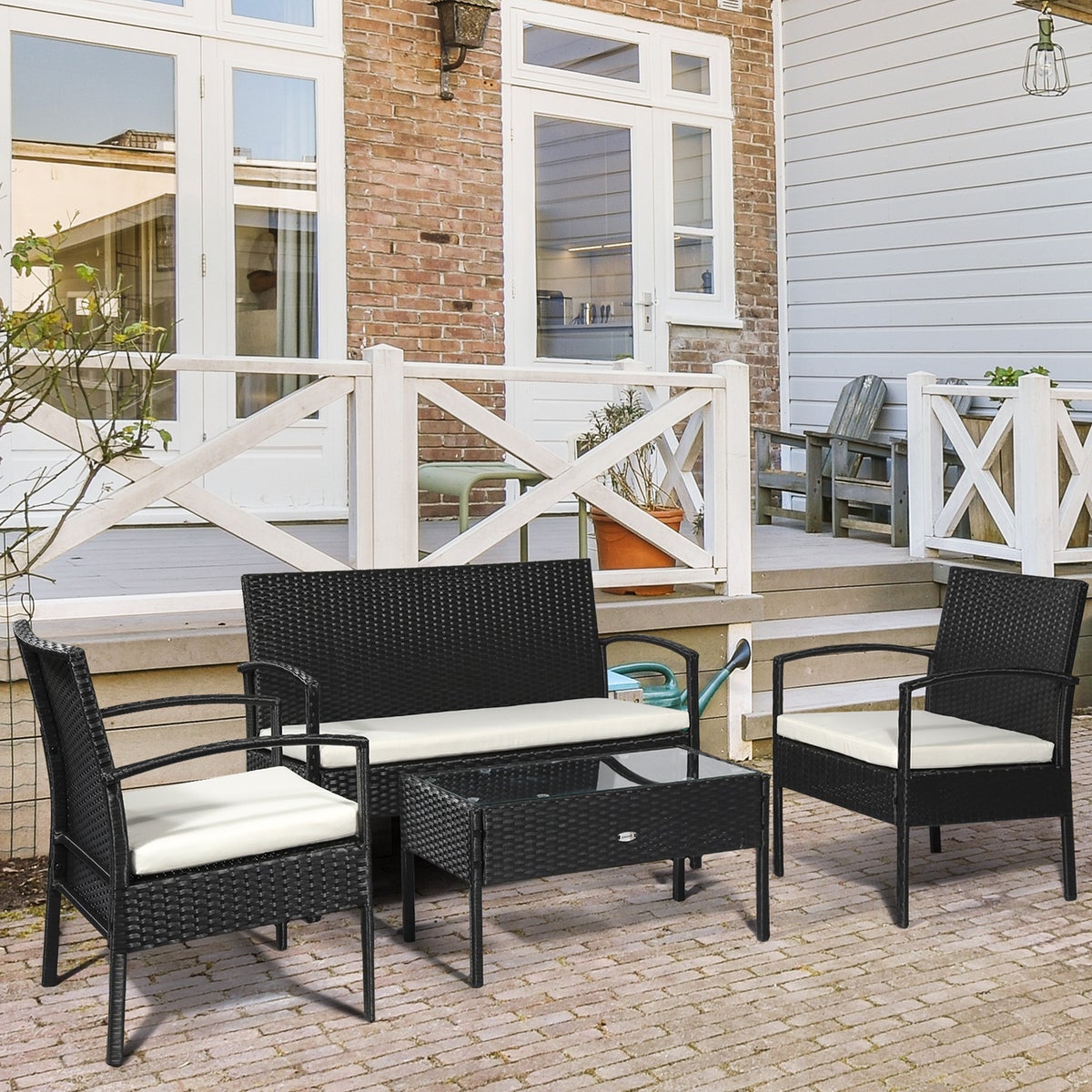 Outsunny zitset, L75 x B40 x H38cm, PE polyrattan, metaal, gehard glas, polyester, veelkleurig