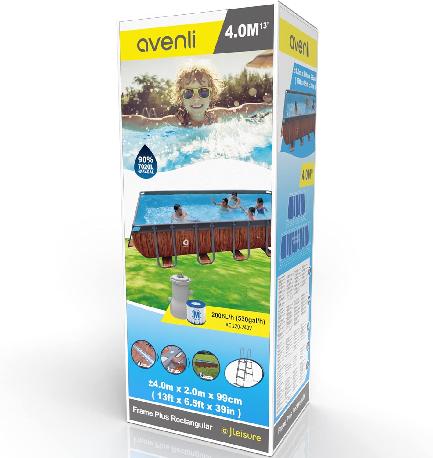 Avenli Pool 400 x 200 x 100 cm Stahlrahmen Aufstellpool Pool-Set mit Leiter Filterpumpe Schläuchen und Filterkartusche Framepool braun rechteckig Swimming Schwimmbecken