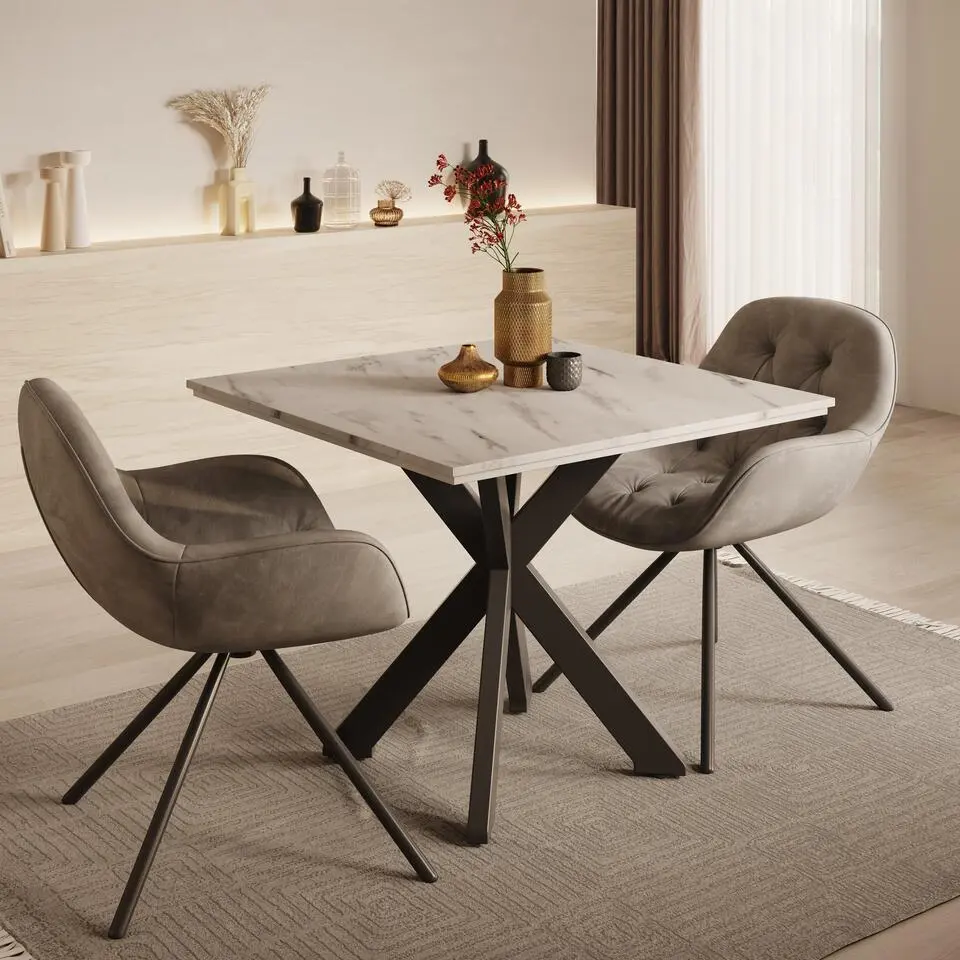 Meubella - Eetkamertafel Pacey - Wit marmerlook - 90 cm