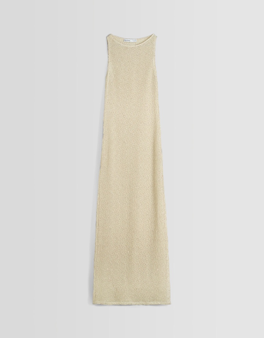 Vestido longo rústico brilhante sem mangas