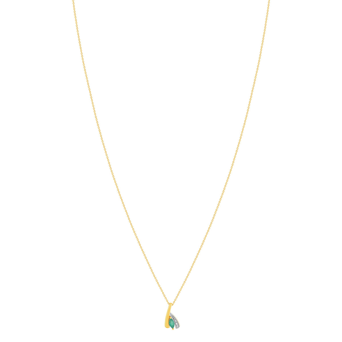 Collier or 375 jaune 2 tons emeraude et diamant 45cm avec anneau de raccourcissement 42cm
