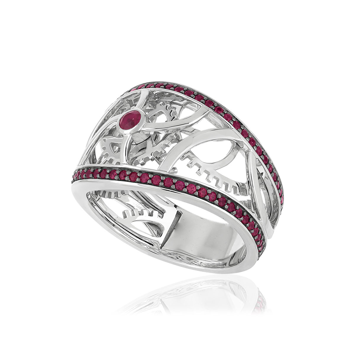 Bague Vesontio or blanc 750, rubis total 50/100e de carat.