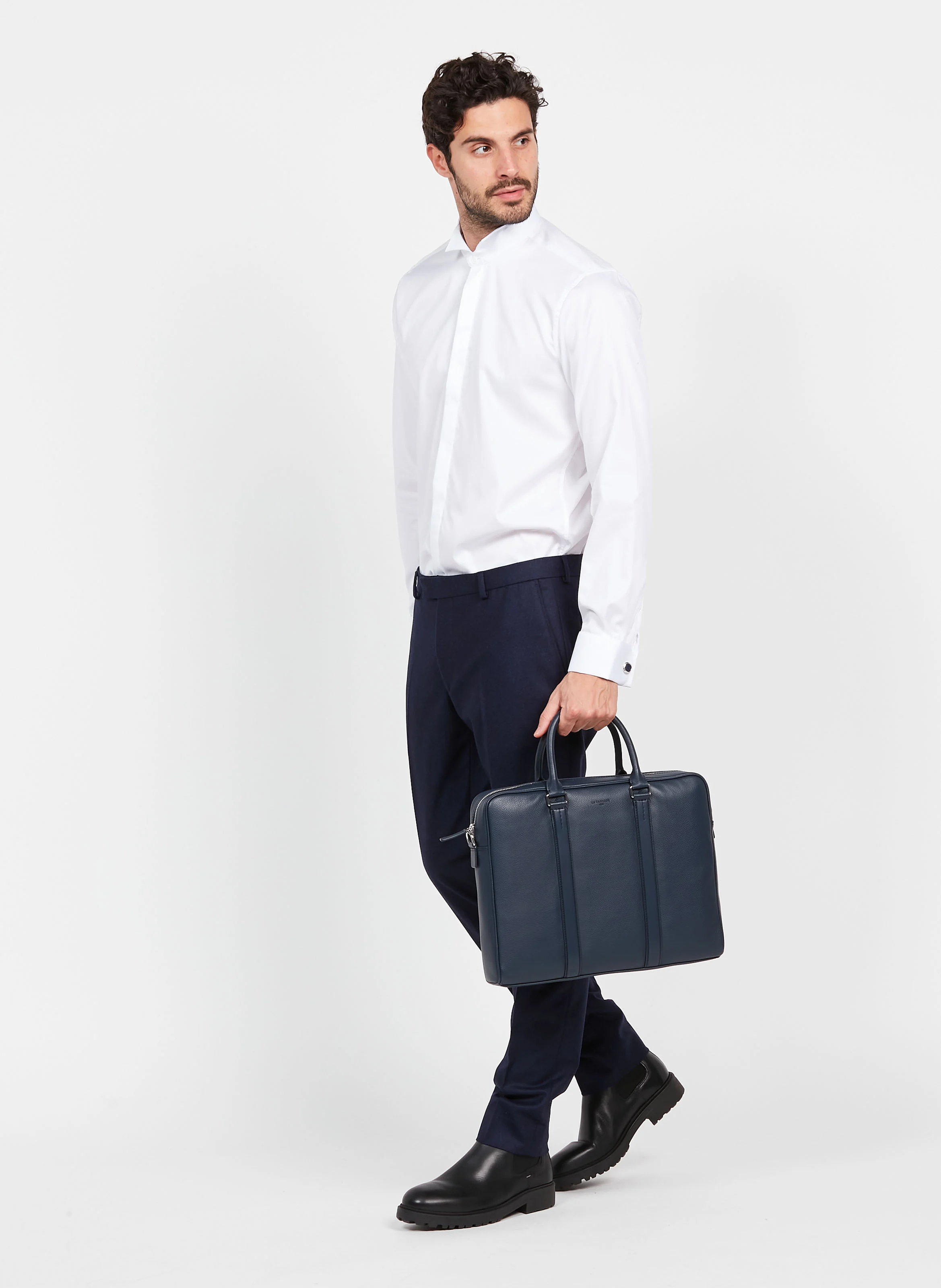 Chemise col classique à rayures en coton | Blanc