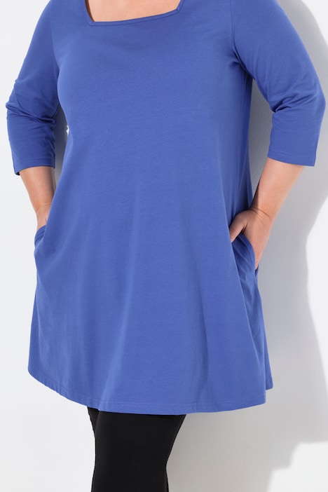 Longshirt, A-Linie, Carree-Ausschnitt, 3/4-Arm