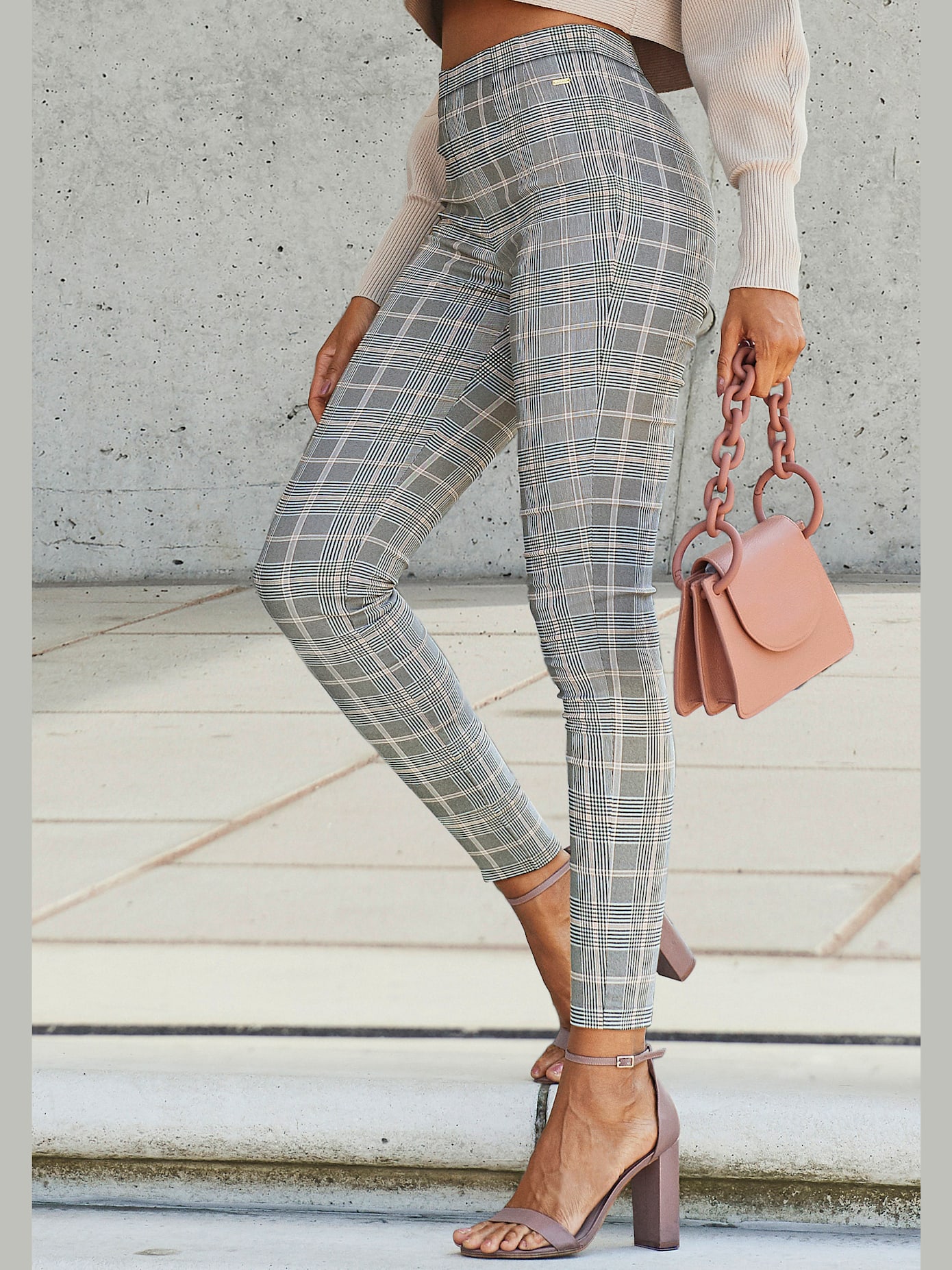 Legging taille haute caleçon à motif prince de galles