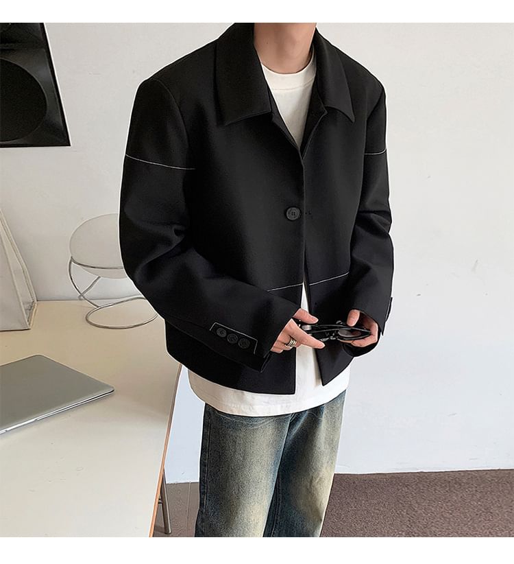 Omozando - Blazer met kraag en contrasterende stiksels, enkelrijs