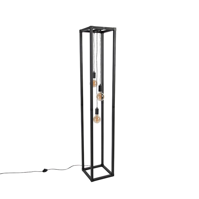 Industriële vloerlamp zwart 3-lichts - Big Cage