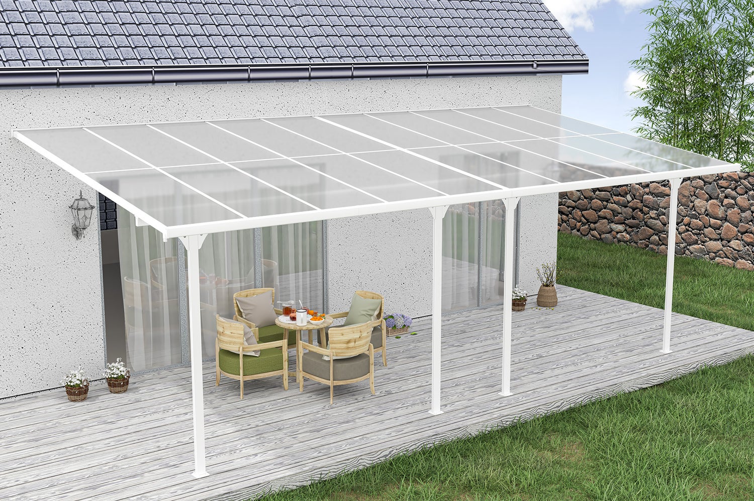 Aangebouwde pergola/carport 18m² KLEO 600L300 aluminium wit