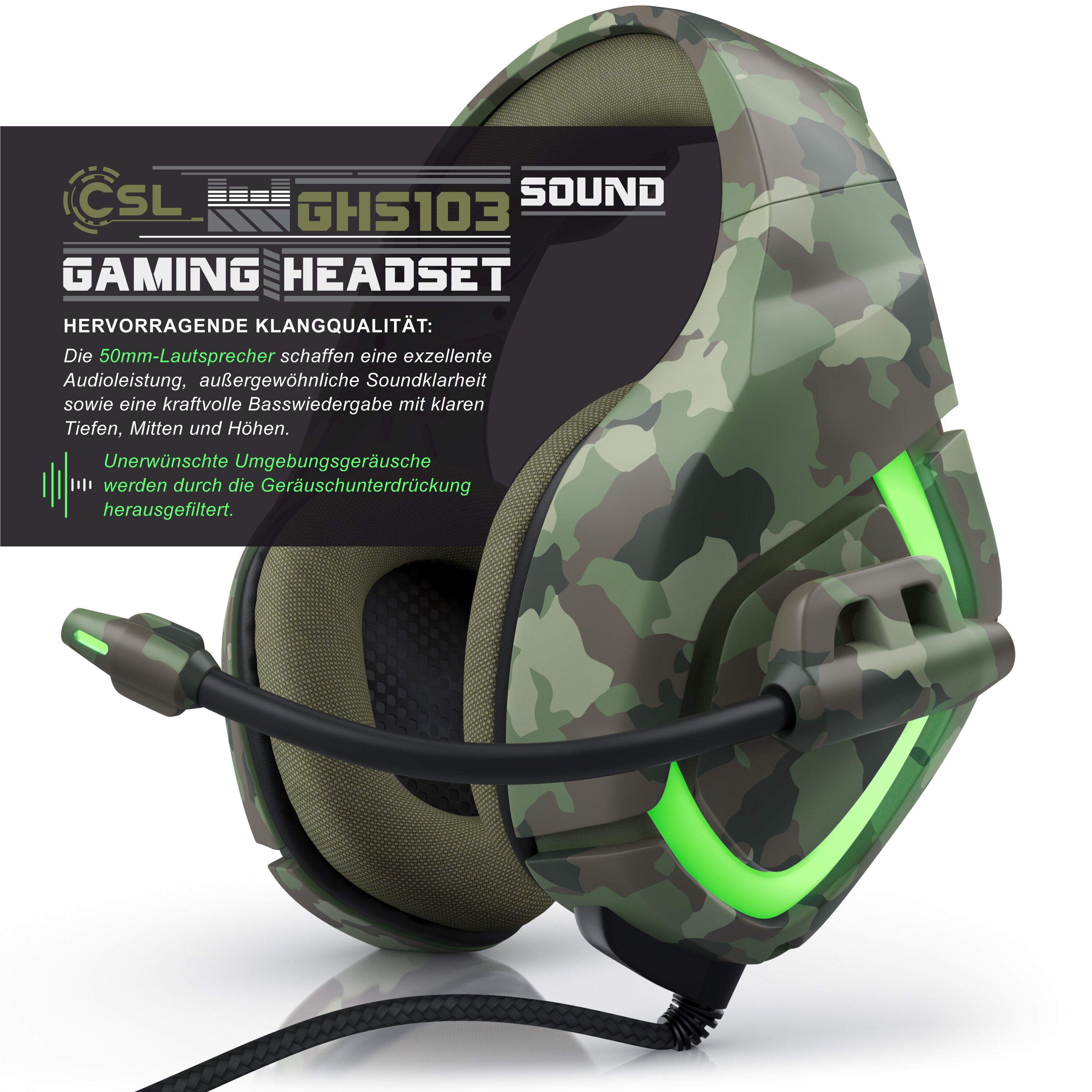 CSL USB Gaming Headset GHS-103 mit Mikrofon Kopfhörer für PC (Win XP/7/8/8.1/10), PS4/4 Pro