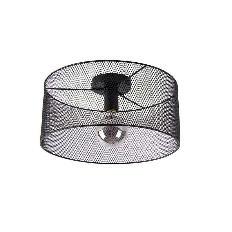 Industriële plafondlamp zwart - Drum Mesh