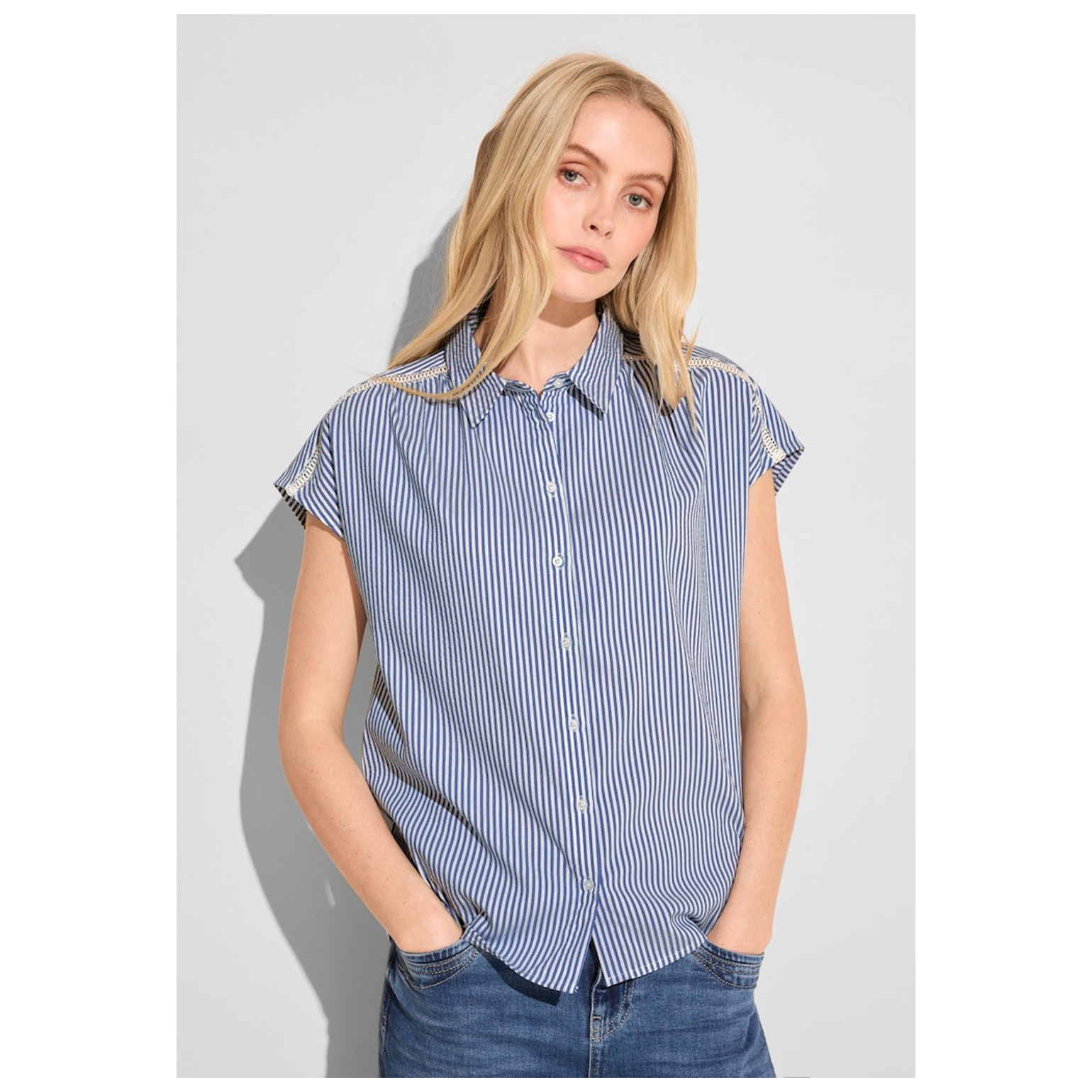 Street One LTD QR striped shirtcollar blo