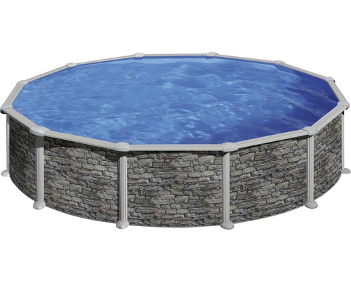 Opzetzwembadset van staalwand Solo rond Ø 460x120 cm incl. ingebouwde skimmer, steenlook