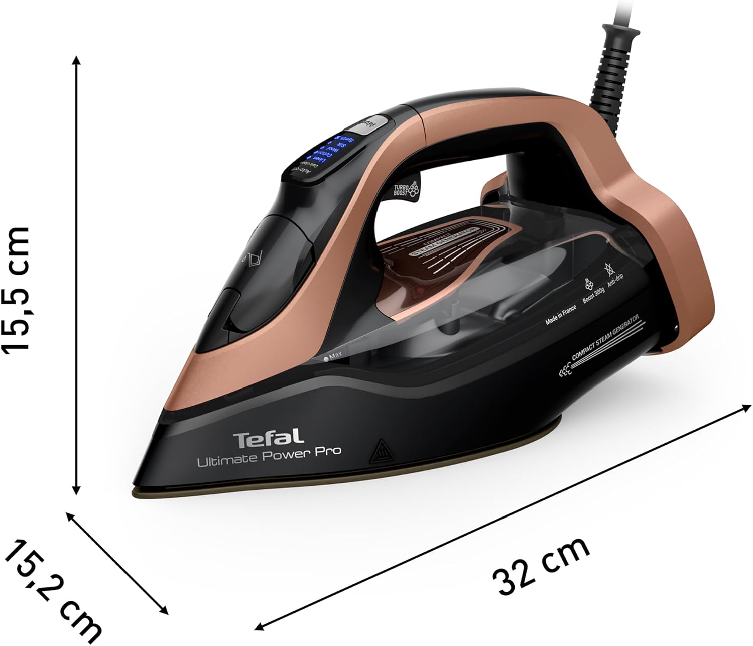 Tefal Ultimate Power Pro Dampfbügeleisen, Pumpentechnologie, 3200 W, 85 g/min kont. Dampfabgabe, 300 g/min-Dampfstoß, Micro Calc-Filter, Autoclean-Bügelsohle, Tropfstopp, 350 ml Wassertank, FV9E50E0