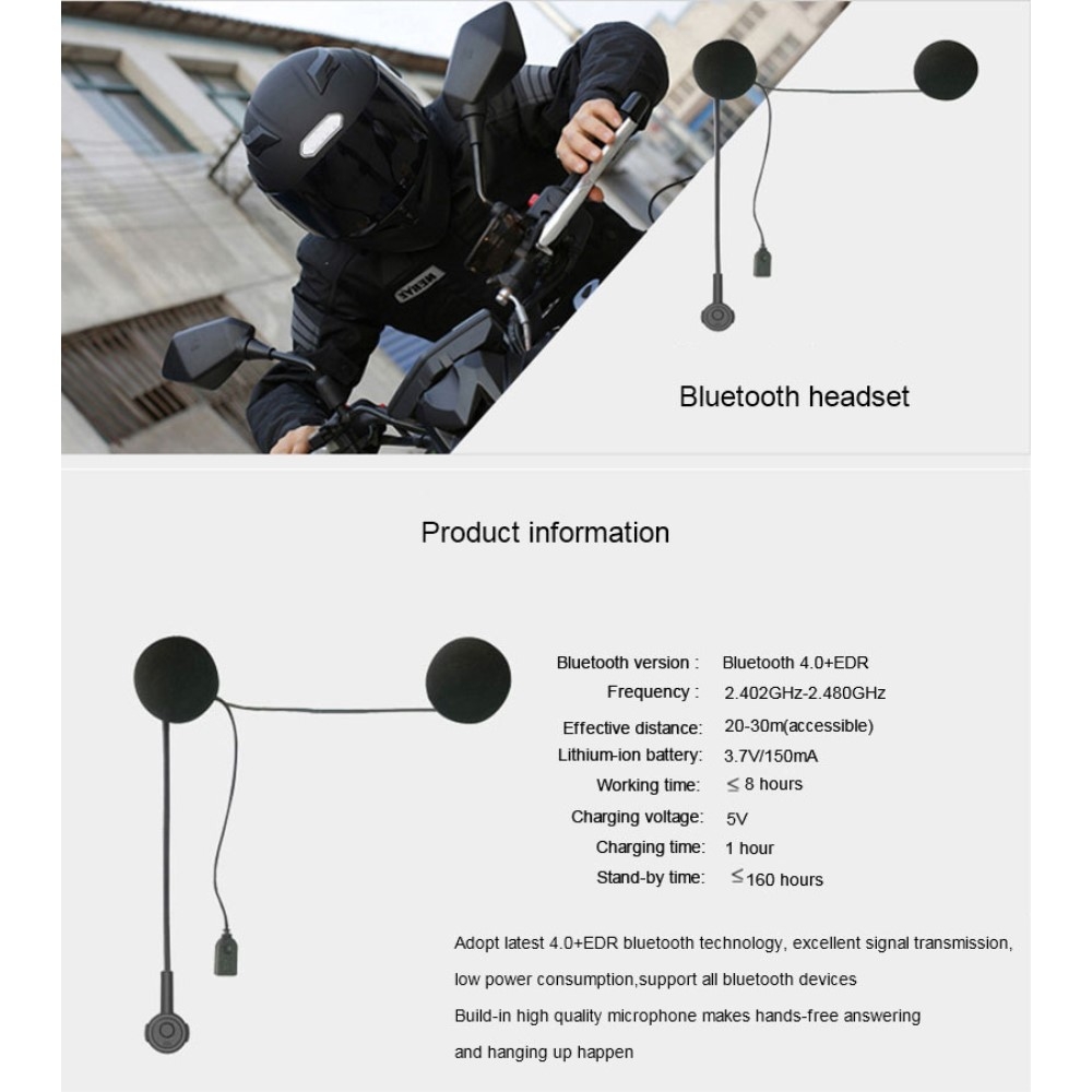 Bluetooth Headset Freisprecheinrichtung für Motorrad Helme (20-30m Reichweite)