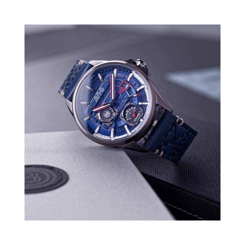 Montre Homme AVI-8 quartz - Bracelet cuir véritable de vachette - Multifonctions avec date - Hawker Harrier