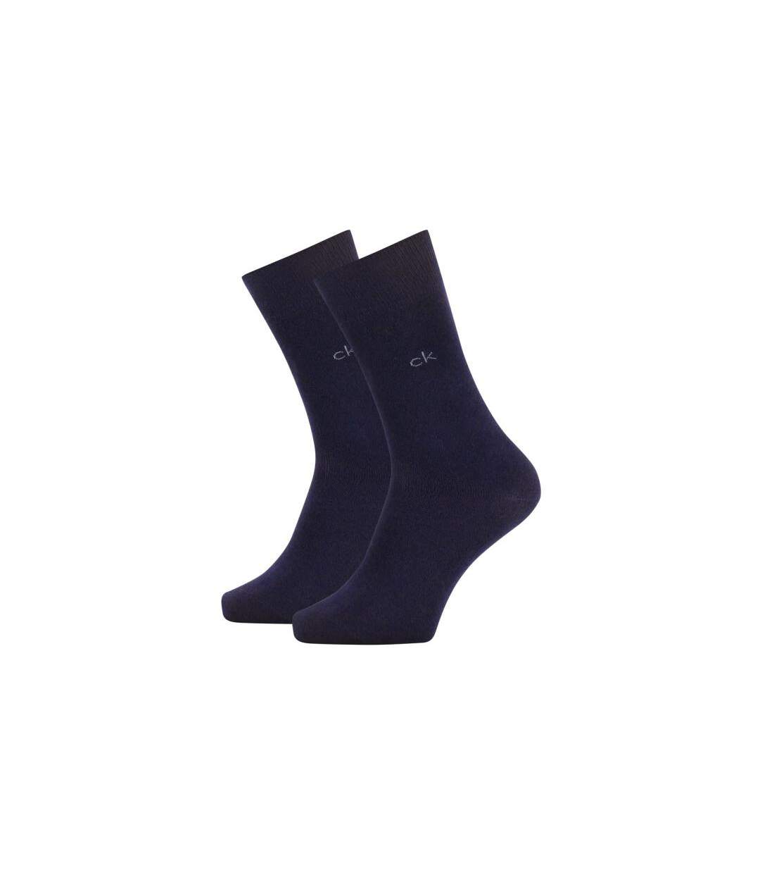 CALVIN KLEIN Lot 2 paires de Chaussettes Homme Coton CASUAL FLATKNIT Marine