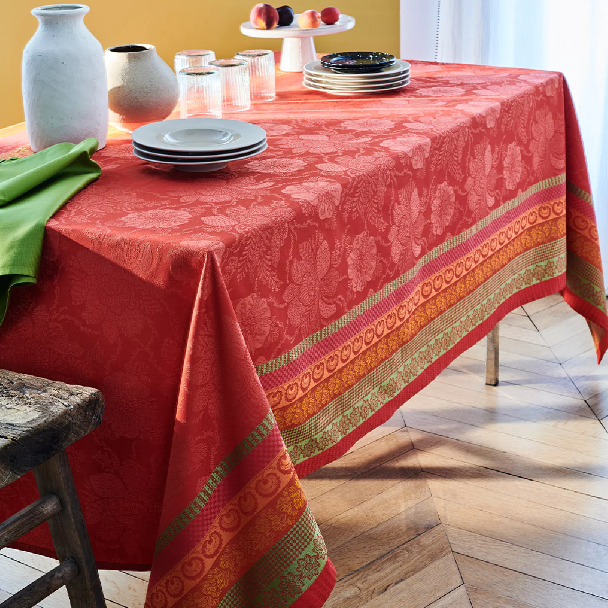 Nappe enduit imperméable pur coton rouge 150X150 Garnier Thiebaut