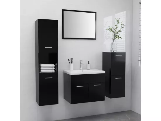 Ensemble de meubles de salle de bain Noir Aggloméré