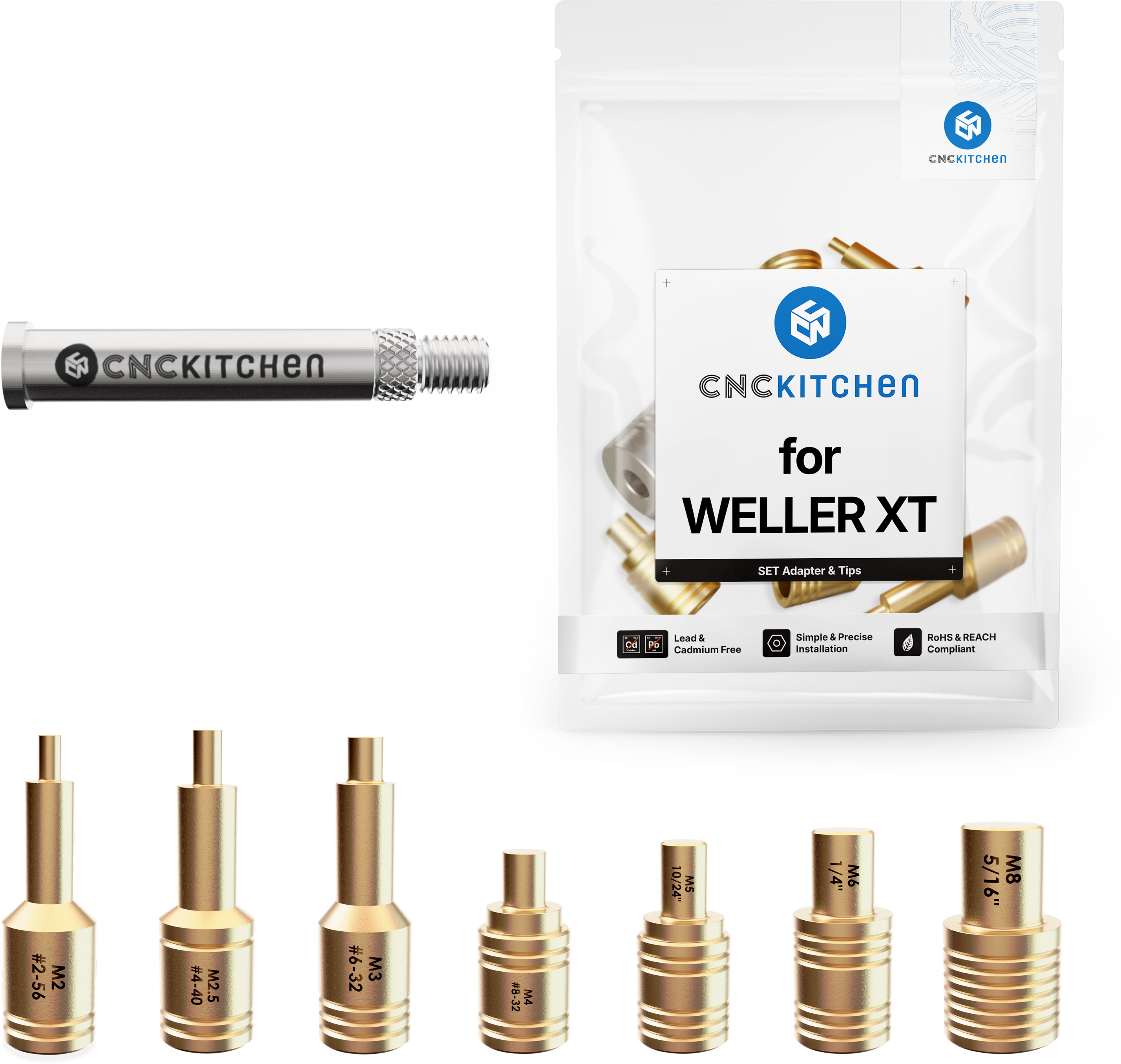 CNC Kitchen  Einschmelzhilfen + Weller XT Adapter    Hochwertige Lötspitzen aus Messinglegierung inkl. Adapter
