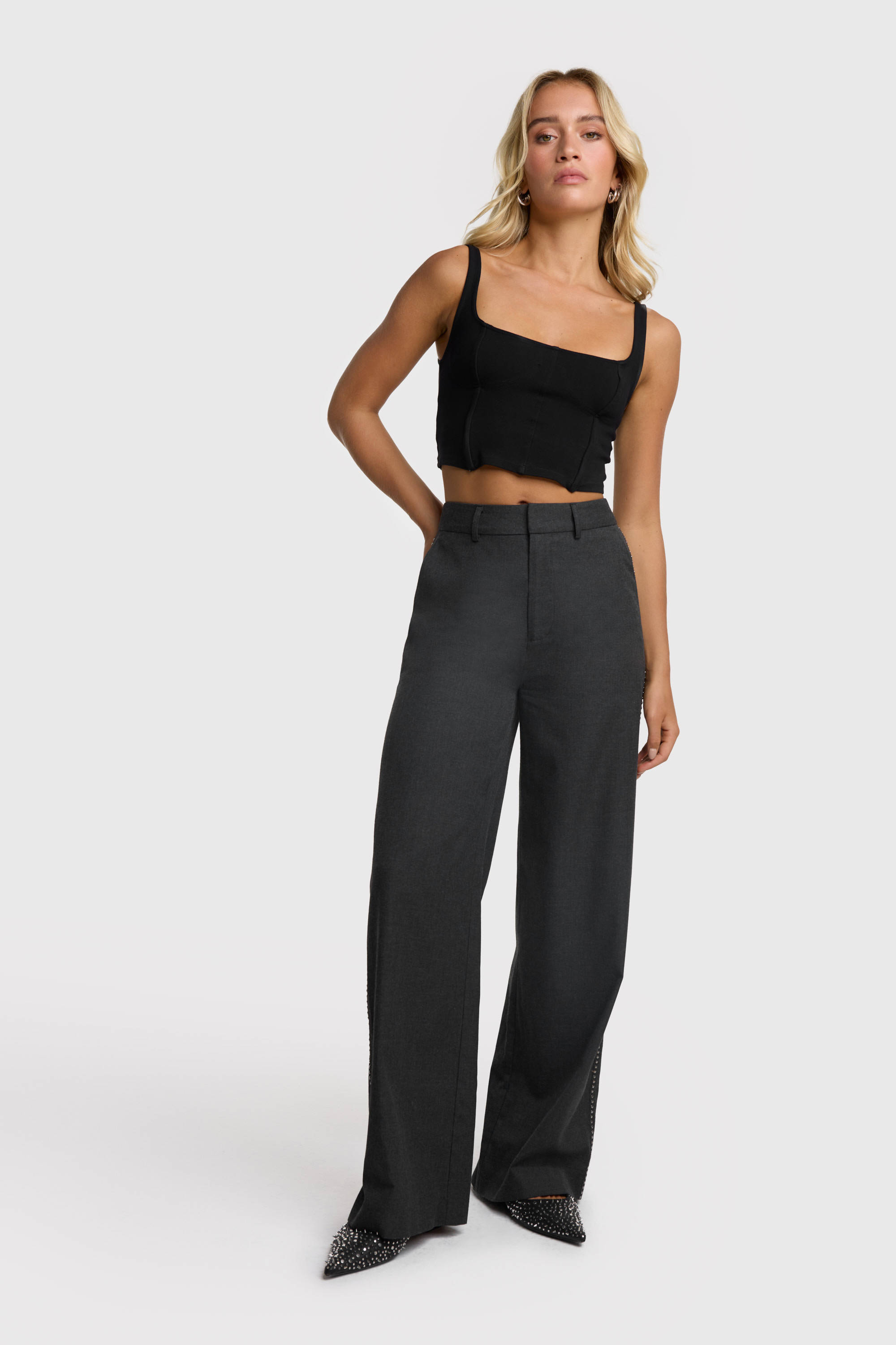 Alix the Label high waist straight fit broek grijs