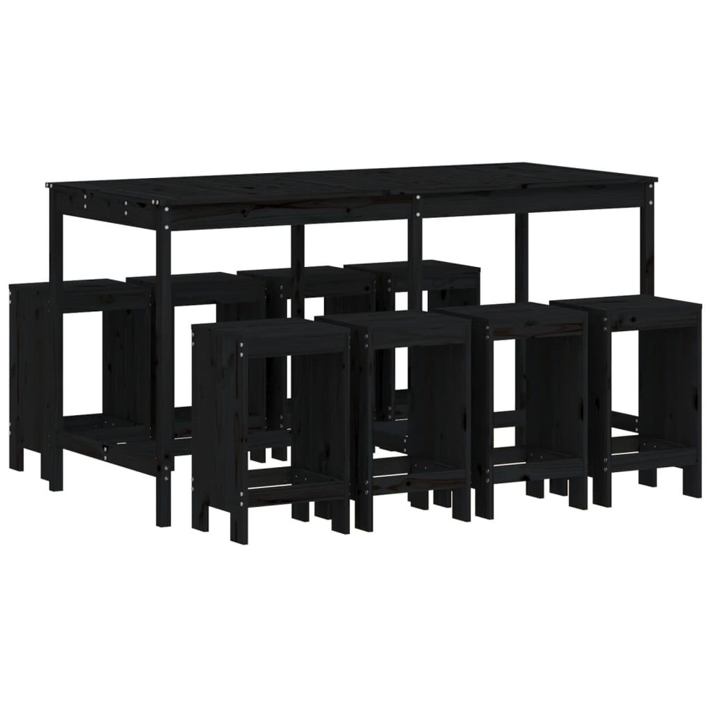 Ensemble de bar de jardin 9 pcs noir bois de pin massif
