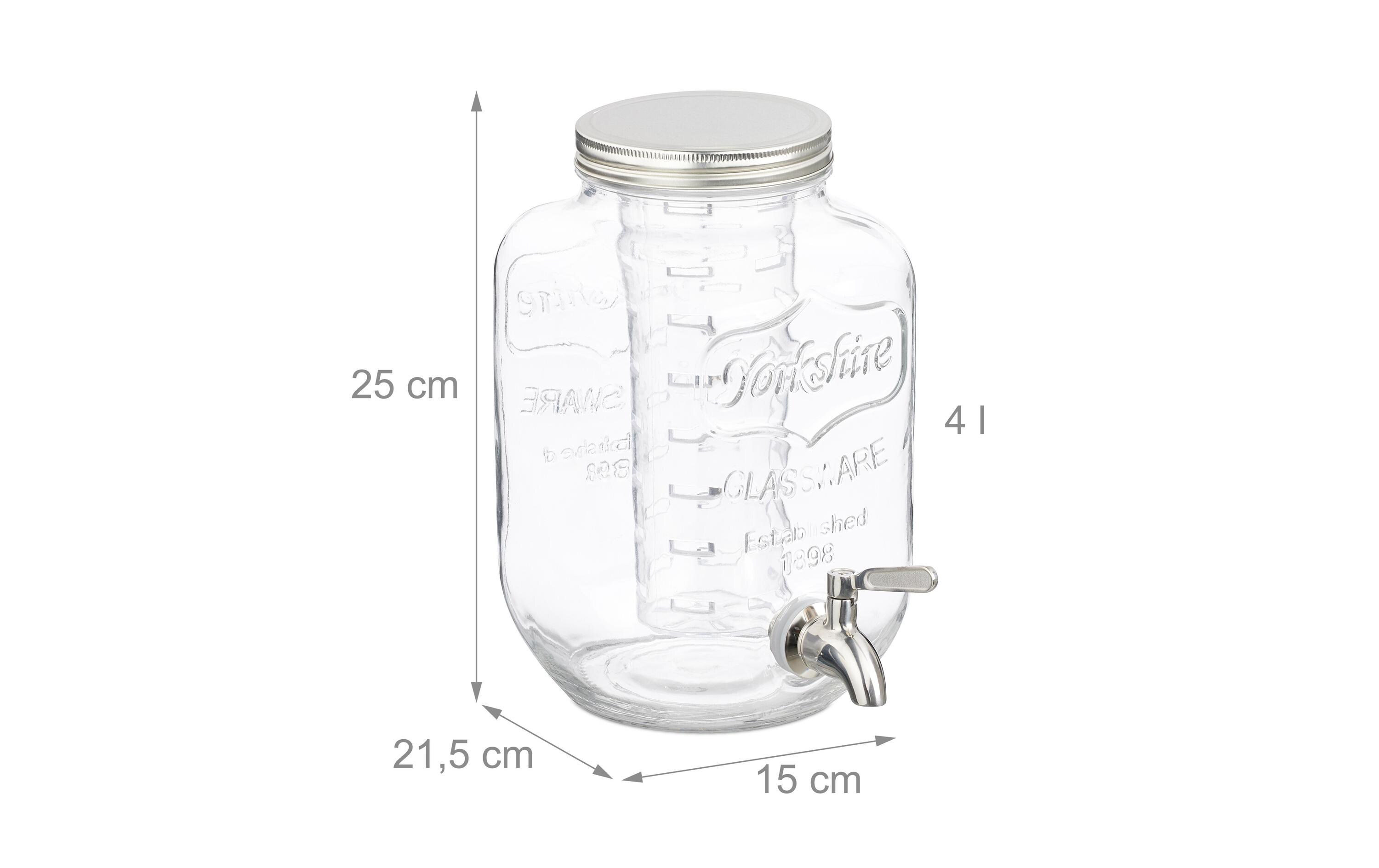 Getränkespender mit Fruchteinsatz 4 LiterRetro-Trinkspender aus Glas