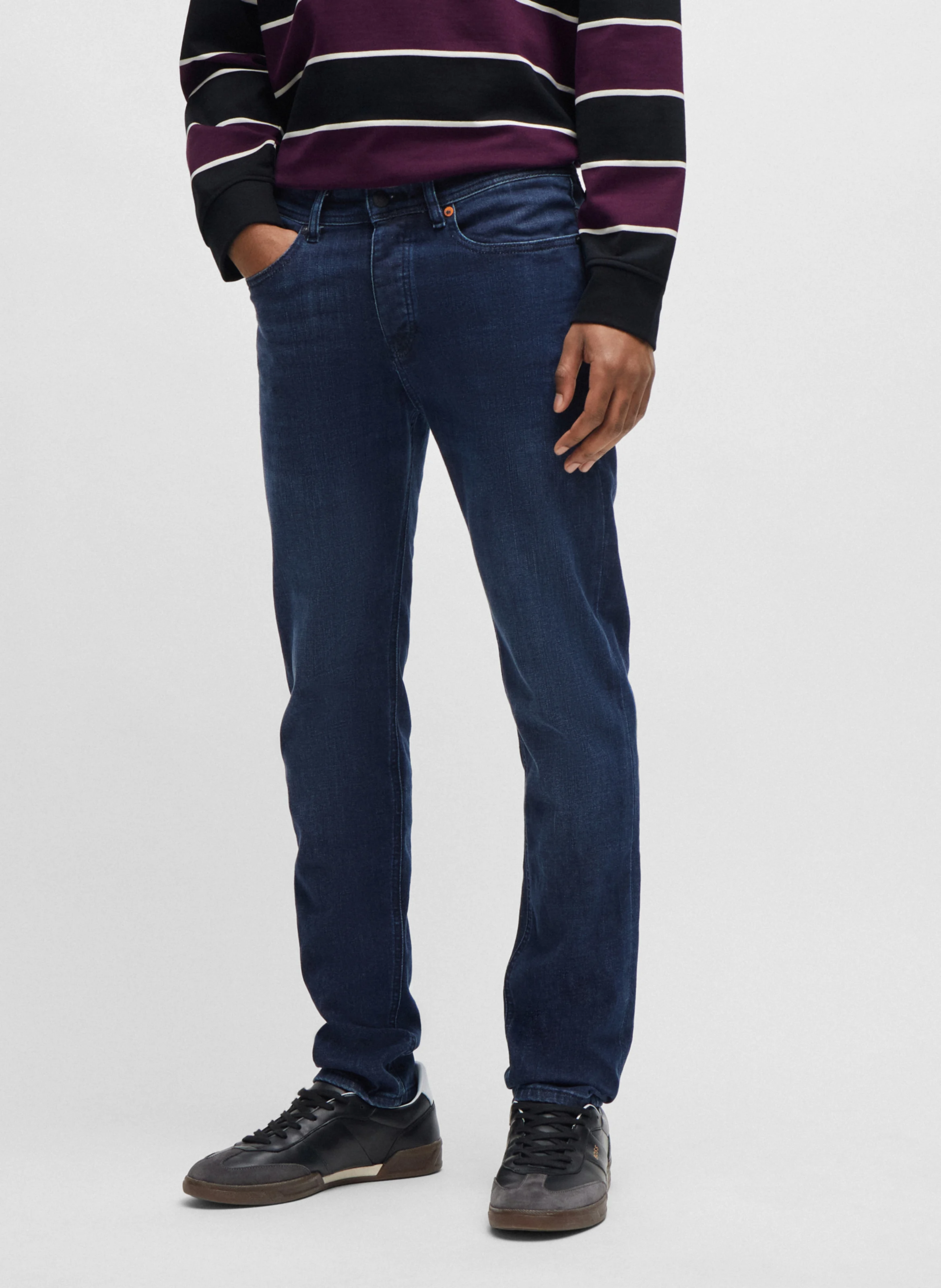 Jean slim brut en coton mélangé| Bleu