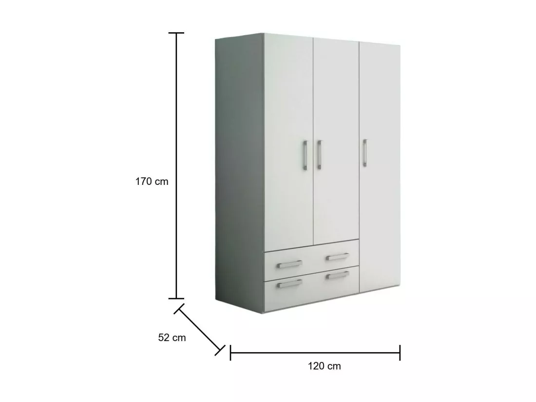 Garde-robe 3 portes Drabit, Meubles de chambre, Dressing avec portes, Armoire, Made in Italy, 120x52h170 cm, Blanc