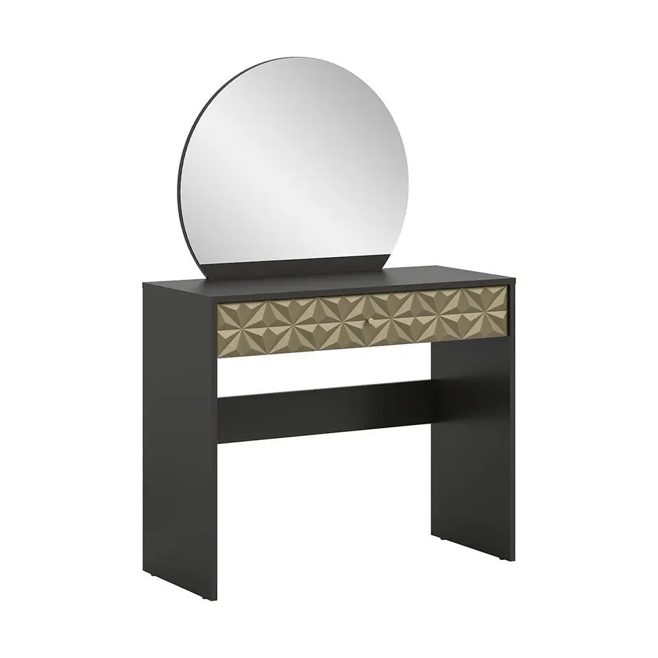 Hioshop Prisma kaptafel 1 lade 1 spiegel zwart- goudkleurig