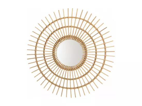 KALLY - Miroir rond 100cm modèle soleil en rotin couleur brun miel