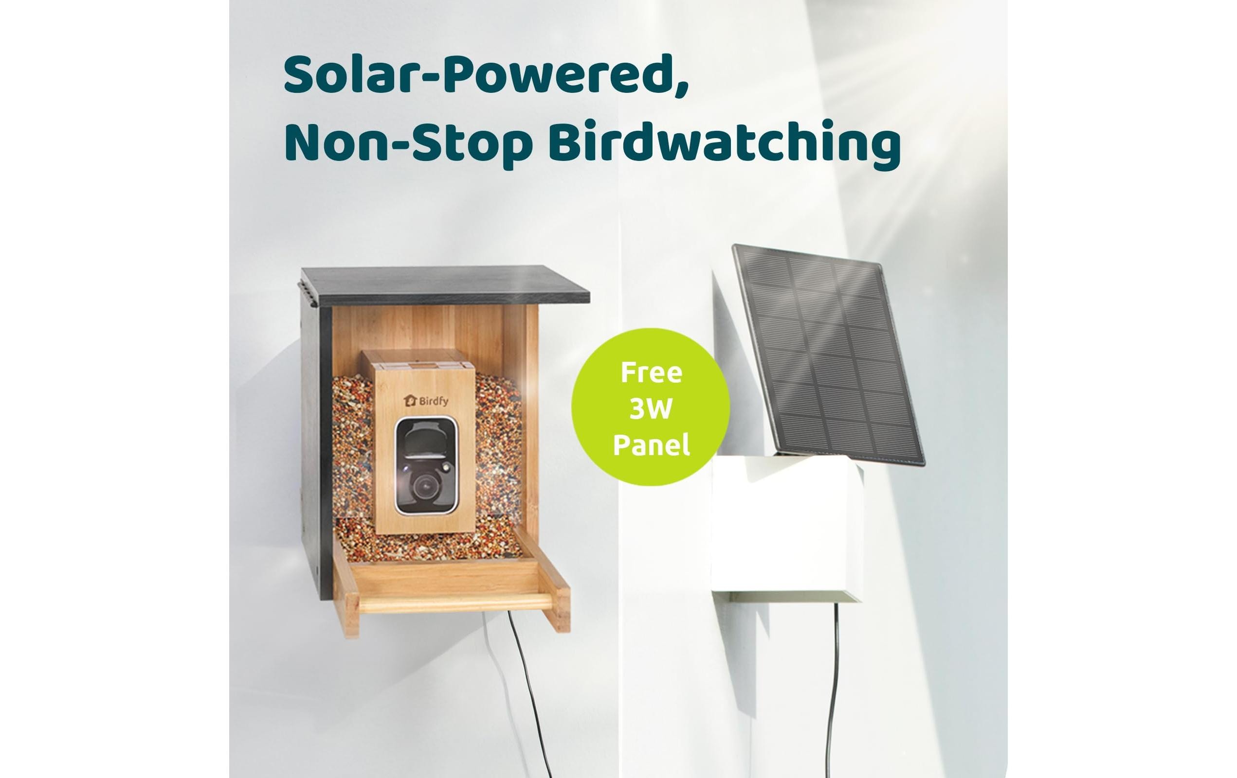 Futterspender FSC Bambus Mini Solar<br>Vogelfutterspender mit Kamera und Lifetime AI