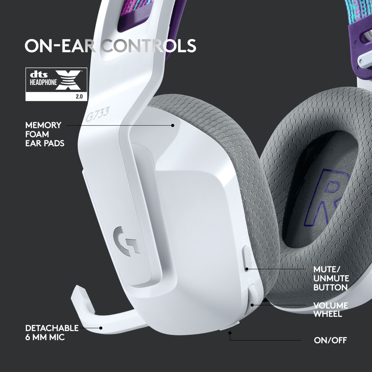 Logitech G733 Lightspeed - Rgb Gaming Headset - Hvid