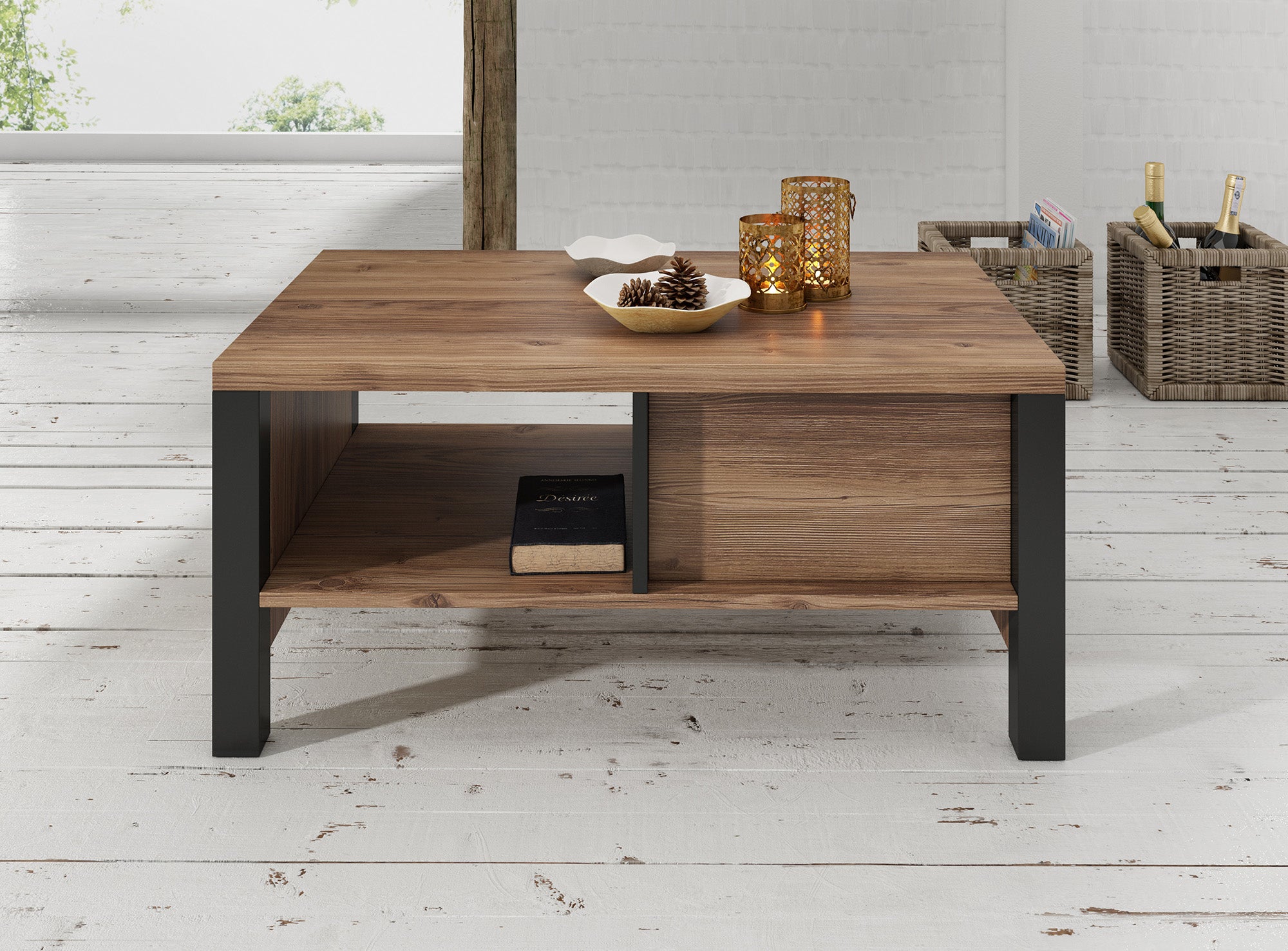 Olivia - Salontafel met lade - Zwart/eiken